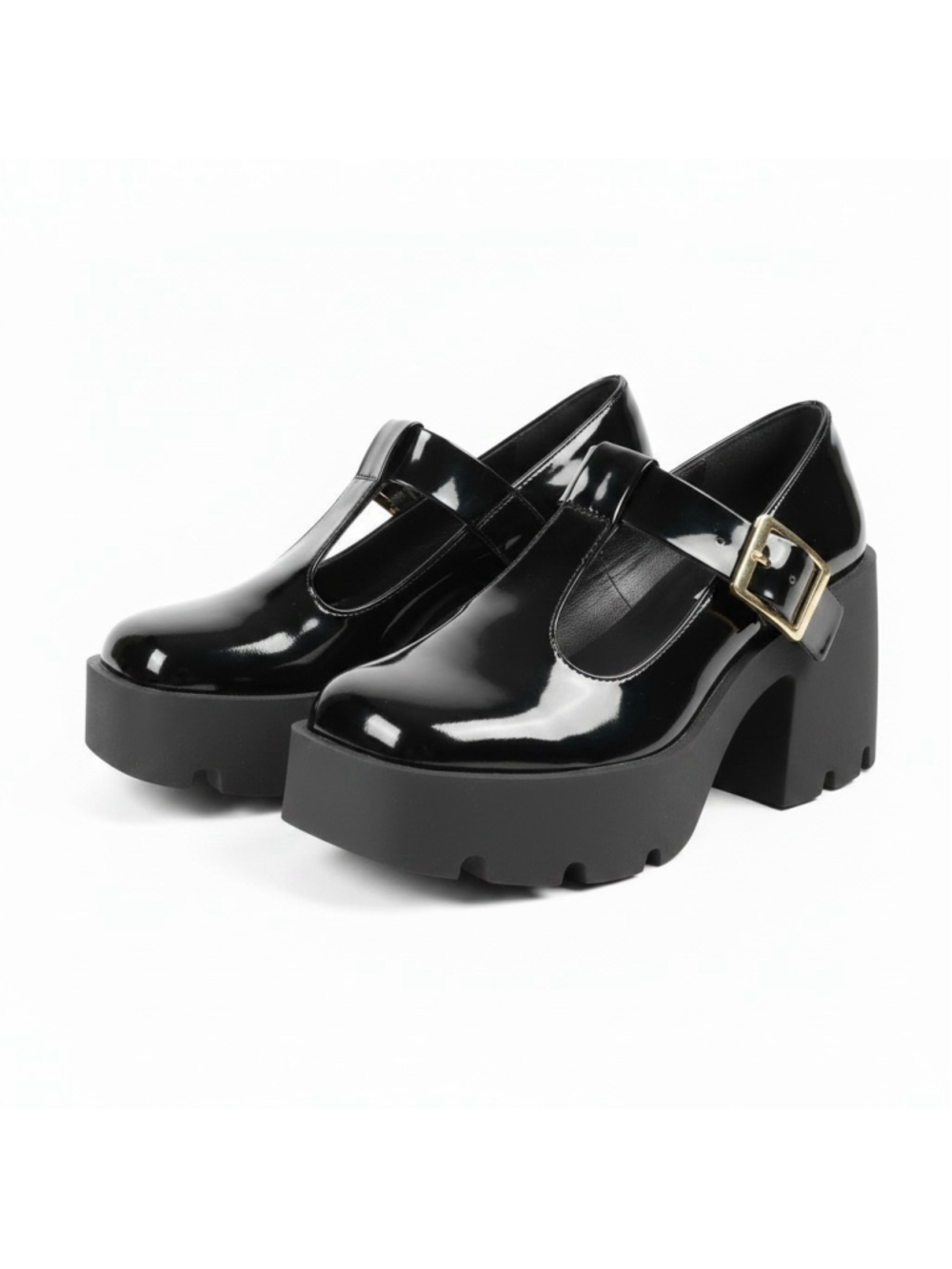 Steve Madden Paloma Retro Y2K Mary Janes Chunky Block Heel Pumps sz 7.5 M BLACK - Picture 2 of 16